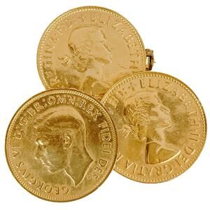 Vintage Queen Elizabeth 60s Gold Tone Coins Scarf Ring Clip Mid Century British